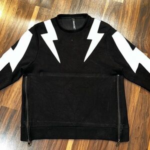 NEIL BARRETT Contrasting Thunderbolts Slim Fit Side Zips Sweater Medium READ